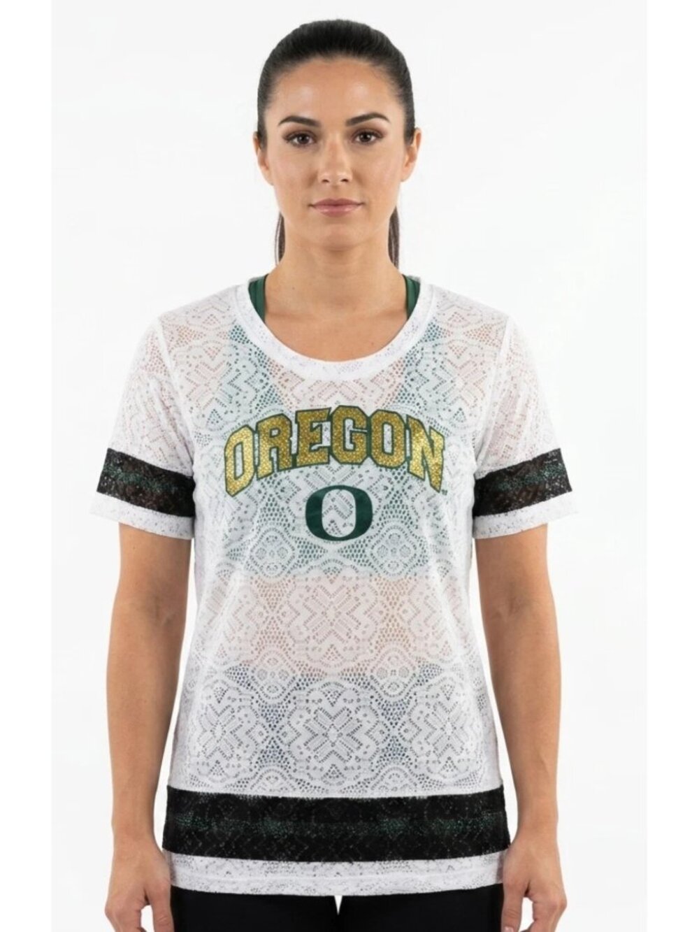 Gameday Couture NCAA Womens Oregon Ducks White Lace Top Shirt New S-XL